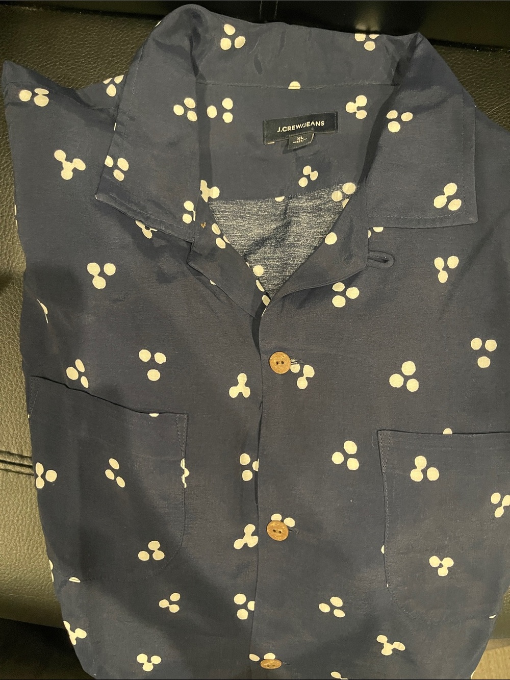J. Crew Navy Short-Sleeve Button-Down with White Dot Cluster Print